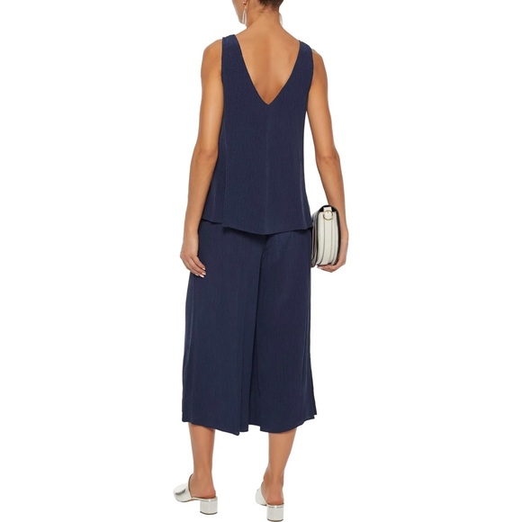 Diane Von Furstenberg Victoire Cropped Crinkled-Tencel Culottes, Navy, Sz S NWOT - Picture 2 of 4